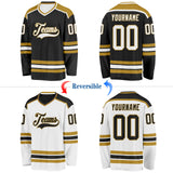 Custom Black White-Old Gold Reversible Double Side Hockey Jersey