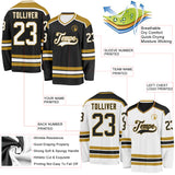 Custom Black White-Old Gold Reversible Double Side Hockey Jersey