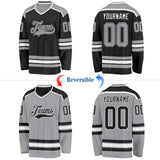 Custom Black Gray-White Reversible Double Side Hockey Jersey