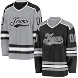Custom Black Gray-White Reversible Double Side Hockey Jersey