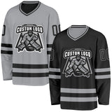 Custom Black-Gray Reversible Double Side Hockey Jersey