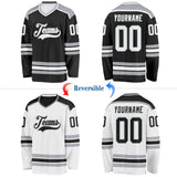 Custom Black White-Gray Reversible Double Side Hockey Jersey
