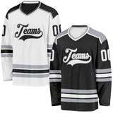 Custom Black White-Gray Reversible Double Side Hockey Jersey