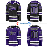 Custom Black Purple-White Reversible Double Side Hockey Jersey