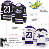 Custom Black White-Purple Reversible Double Side Hockey Jersey