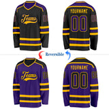 Custom Black Purple-Gold Reversible Double Side Hockey Jersey