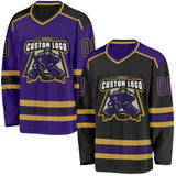 Custom Black Purple-Old Gold Reversible Double Side Hockey Jersey
