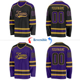 Custom Black Purple-Old Gold Reversible Double Side Hockey Jersey