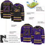 Custom Black Purple-Old Gold Reversible Double Side Hockey Jersey