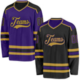Custom Black Purple-Old Gold Reversible Double Side Hockey Jersey