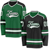 Custom Black White-Kelly Green Reversible Double Side Hockey Jersey