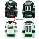 Custom Black White-Kelly Green Reversible Double Side Hockey Jersey