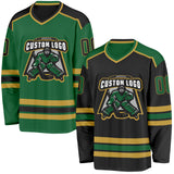Custom Black Kelly Green-Old Gold Reversible Double Side Hockey Jersey