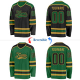 Custom Black Kelly Green-Old Gold Reversible Double Side Hockey Jersey
