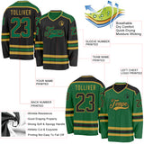 Custom Black Kelly Green-Old Gold Reversible Double Side Hockey Jersey