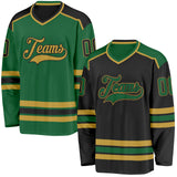 Custom Black Kelly Green-Old Gold Reversible Double Side Hockey Jersey