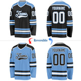 Custom Black White-Light Blue Reversible Double Side Hockey Jersey