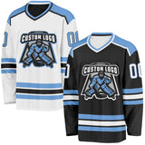 Custom Black White-Light Blue Reversible Double Side Hockey Jersey