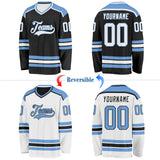 Custom Black White-Light Blue Reversible Double Side Hockey Jersey