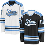Custom Black White-Light Blue Reversible Double Side Hockey Jersey