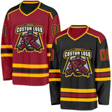 Custom Black Maroon-Gold Reversible Double Side Hockey Jersey
