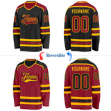 Custom Black Maroon-Gold Reversible Double Side Hockey Jersey