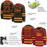 Custom Black Maroon-Gold Reversible Double Side Hockey Jersey