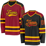 Custom Black Maroon-Gold Reversible Double Side Hockey Jersey