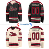 Custom Black Maroon-Cream Reversible Double Side Hockey Jersey