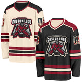 Custom Black Vintage USA Flag Cream-Maroon Reversible Double Side Hockey Jersey