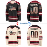 Custom Black Vintage USA Flag Cream-Maroon Reversible Double Side Hockey Jersey