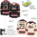 Custom Black Vintage USA Flag Cream-Maroon Reversible Double Side Hockey Jersey