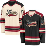Custom Black Vintage USA Flag Cream-Maroon Reversible Double Side Hockey Jersey