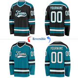 Custom Black White-Teal Reversible Double Side Hockey Jersey