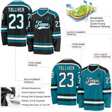 Custom Black White-Teal Reversible Double Side Hockey Jersey