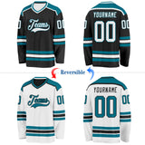 Custom Black White-Teal Reversible Double Side Hockey Jersey
