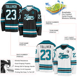 Custom Black White-Teal Reversible Double Side Hockey Jersey