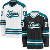 Custom Black White-Teal Reversible Double Side Hockey Jersey