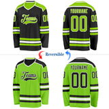 Custom Black Neon Green-White Reversible Double Side Hockey Jersey