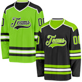 Custom Black Neon Green-White Reversible Double Side Hockey Jersey