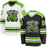 Custom Black Neon Green-White Reversible Double Side Hockey Jersey