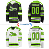 Custom Black Neon Green-White Reversible Double Side Hockey Jersey