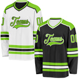 Custom Black Neon Green-White Reversible Double Side Hockey Jersey
