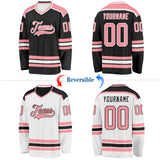 Custom Black Medium Pink-White Reversible Double Side Hockey Jersey