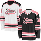 Custom Black Medium Pink-White Reversible Double Side Hockey Jersey