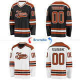 Custom Black Texas Orange-White Reversible Double Side Hockey Jersey