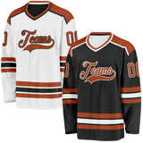 Custom Black Texas Orange-White Reversible Double Side Hockey Jersey