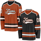 Custom Black White-Texas Orange Reversible Double Side Hockey Jersey