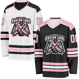 Custom Black Light Pink-White Reversible Double Side Hockey Jersey