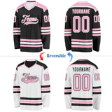 Custom Black Light Pink-White Reversible Double Side Hockey Jersey